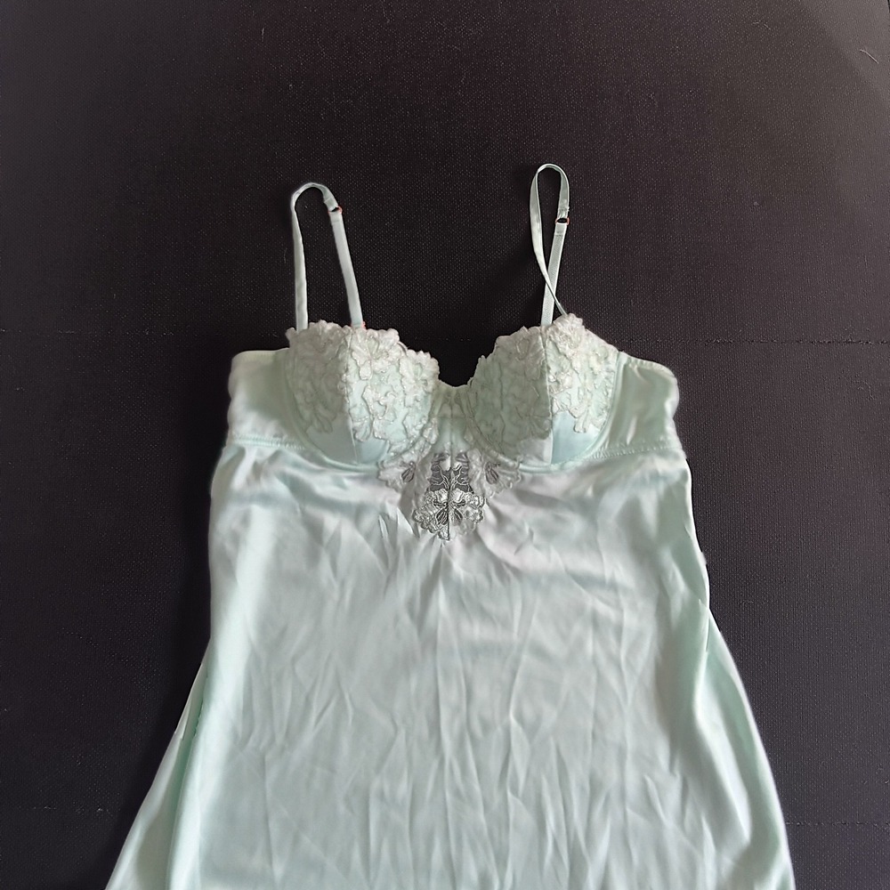 I.N.C. Long Lace Chemise Nightgown Women Large Clear Dew Mint Green Underwire